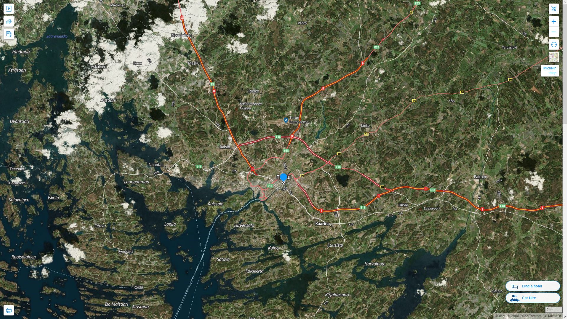 Turku Highway and Road Map with Satellite View
